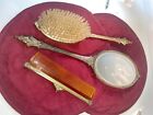 Vintage Vanity Set Ormolu Hand Mirror  Brush    Comb Set Gold Antique
