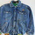 Vintage 80s Adidas Denim Jacket Rasta Striped Cuffs Zipper Run Dmc Size Large