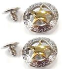2 Pack Texas Star 18k Gold Plated Conchos 3 4  Screw Back By Weaver Free Ship