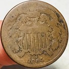 1864 Two Cent Piece 2c Civil War Date Large Motto Us Copper Coin Cc28425