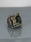 Turkish Handmade 925 Sterling Silver Ring Emerald Simulated Stone Men Ottoman