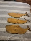 Pottery Barn Wooden Blue Painted Whale Nautical Wall Decor Art 3 Piece Set