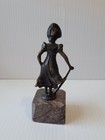 Antique Vintage Small Bronze Figure Of A Biedermeier Girl Marble Stand 4 5  Tall