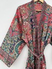 Handmade Kasturi Silk Kimono Robe  Multicolor Paisley Print  Womens Long Dress