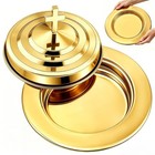 Round Stainless Steel Communion Bread Tray With Lid - Church Serving Plate For W