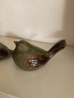 Vintage Pair Of Ceramic Bird Figurines Moss Green   Brown
