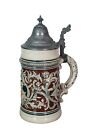 Antique German Stoneware Pewter Lidded Colonial Cherub 1 2 L Beer Stein Mug 9 