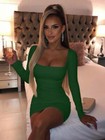 Xxtaxn Women s Sexy Bodycon Long Sleeve Backless Party Mini Dress Green Size M