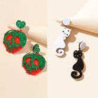 2 Pairs Funky Acrylic White Black Cat And Red Green Skeleton Dangle Earrings Set