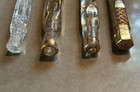 4 Antique Victorian Tear Catcher Glass Bottles Fancy Perfume Vials Gold Paint