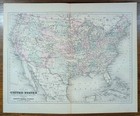Antique 1885 United States Map Authentic Old Original A j  Johnson Copper Plate
