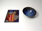 2 Vintage Mid Century Modern Enamel On Copper Items Trinket Bowl   Plaque Tile
