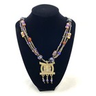 Antique Tribal African Trade Bead Glass Brass   Bronze Pendant Necklace