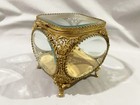 Vintage Gold Filigree Beveled Glass Jewelry Box Casket