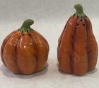 Pumpkin Salt   Pepper Shaker Set Blue Sky Clayworks Stitched Ceramic Halloween