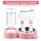 Pink Pet Food Water Bowl Set Automatic Dispenser Stainless Steel Cat Dog Feeder