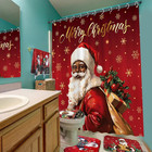 Black Santa Claus Christmas Shower Curtain Set With Rugs And Towels