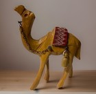 Vintage Hand Carved Wooden Standing Camel With Saddle 4    Tall