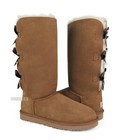 Ugg Australia Bailey Bow Tall Triple Chestnut Suede Fur Boots Size 8  nib 