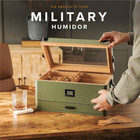 Case Elegance Military Glass Top Humidor  Matte Green With Front Digital Hygrome