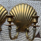 Pair Of Antique Brass Mid Century Shell Wall Candlestick Holders