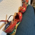 Antique Asian Oriental Wood Carved Sandals Embroidered Painted Japanese Shoes