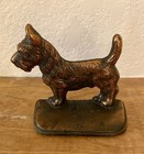 Vtg antique Scottie Dog Door Stop bookend C1920   s-1940   s Cast Iron W bronze Fin