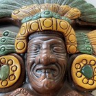 Mexican Folk Art Aztec Mayan Warrior Painted Terracotta Hanging Wall Mask 