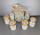 Rare Antique Eapg Pitcher And 6 Glasses  Us Glass  Keystone W gold Gilt  1910