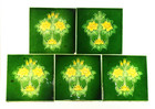   Set Of 5 Art Nouveau Floral Majolica Tiles  Green W Yellow - Fireplace Or Wall