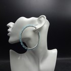 Federico Jimenez Sterling Silver Blue Turquoise Outside Inlay 3  Hoop Earrings