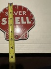 Silver  Shell Gasoline Porcelain Sign  6    X 6       Vintage  Nos