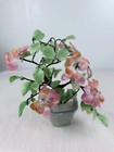 Vintage Chinese Gemstone Bonsai Tree Pink Flowers Carved Green Leaves