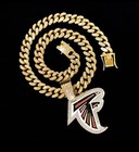 Atlanta Falcons Gem Necklace Gold silver Bling Hip Hop Pendant   24   Chain