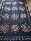 Uzbek Suzani Style Black Cotton Bedspread 292 X 178 Cm Colorful Medallion Embroi