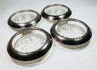 Vintage Amston Sterling Silver Crystal Glass Coaster Set Of 4  Pattern 144
