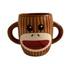 Sock Monkey Ceramic Coffee Cup Mug Double Handled Silly Whimsical Nostalgic