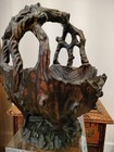 Antique Meiji Period Japanese Hand Carved Burl Wood Ikebana Basket