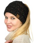 Beanietail Soft Stretch Cable Knit Messy High Bun Ponytail Beanie Hat  Confet   