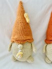 Whimsical Set Of 2 Hand Crochet Gnome 12 Inches Tall Cream   Orange