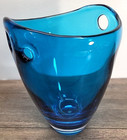 Mikasa Blue Wave Glass Vase Decor 10 x7 5  Heavy