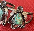 Antique Navajo Turquoise   Sterling Silver Bracelet Signed Ak - Allen Kee   47gm