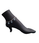Silver   Blue Adjustable Cable Chain Anklet W  Star Charm  Lobster Clasp