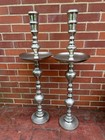 Etched Pair Nickel Plated Brass Floor Candlesticks Alter Candle Holders 36  Tall