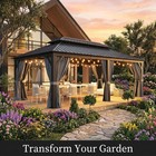 12x20ft Iron Hardtop Gazebo Double Metal Roof Mosquito Net Curtains Backyard