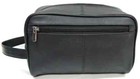 Quality Genuine Cow Leather Men s Shaving Toiletry And Travel Bag 3 Zipper Black