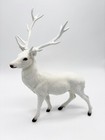Vintage White Flocked Deer Buck Reindeer Hong Kong Christmas Figurine Decor Set