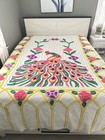  vibrant Plush Peacock  Vintage Chenille Bedspread W cathedral Sides 90x100