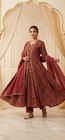 Women s Maroon Anarkali Suit Set   Cotton Printed Kurta With Dupatta