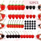 52 Pcs Artificial Fake Fruit  Includes Strawberries Red  Black  Blue 